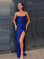 Royal Blue Satin Mermaid Side Slit Long Evening Prom Dresses, GR0345