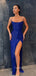 Royal Blue Satin Mermaid Side Slit Long Evening Prom Dresses, GR0345