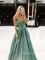 Formal A-line V-neck Long Evening Prom Dresses, Spaghetti Straps Prom Dress, GR0346