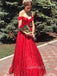 Red Sparkly A-line Off Shoulder Long Evening Prom Dresses, Prom Dress, GR0353