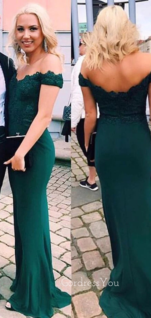 Mermaid Green Appliques Off Shoulder Long Evening Prom Dresses, GR0355