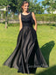 Black Satin Beaded A-line Long Evening Prom Dresses, GR0357