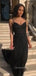 Mermaid Black Tulle Long Evening Prom Dresses, Spaghetti Straps V-neck Prom Dress, GR0358