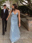 Blue Sequins Mermaid V-neck Long Evening Prom Dresses, Spaghetti Straps Prom Dress, GR0360