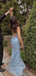 Blue Sequins Mermaid V-neck Long Evening Prom Dresses, Spaghetti Straps Prom Dress, GR0360