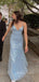 Blue Sequins Mermaid V-neck Long Evening Prom Dresses, Spaghetti Straps Prom Dress, GR0360