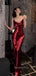 Simple Burgundy Satin Mermaid Spaghetti Straps Long Evening Prom Dresses, GR0361