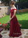 Formal Dark Red A-line Off Shoulder Long Evening Prom Dresses, GR0364