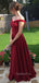 Formal Dark Red A-line Off Shoulder Long Evening Prom Dresses, GR0364