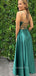 Spaghetti Straps Satin A-lineLong Evening Prom Dresses, Side Slit Prom Dress, GR0365