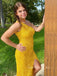 Yellow Sequins Mermaid One Shoulder Long Evening Prom Dresses, GR0366