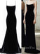 Black Velvet Mermaid Spaghetti Straps Long Evening Prom Dresses, GR0372