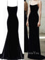 Black Velvet Mermaid Spaghetti Straps Long Evening Prom Dresses, GR0372