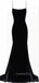 Black Velvet Mermaid Spaghetti Straps Long Evening Prom Dresses, GR0372