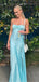 Spaghetti Straps Mermaid Blue Satin Long Evening Prom Dresses, GR0379