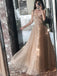 A-line Sparkly Spaghetti Straps Long Evening Prom Dresses, GR0387