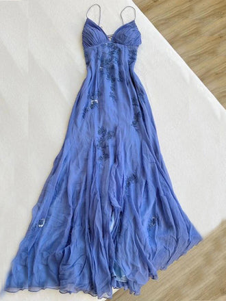 Spaghetti Straps Gorgeous A-line Blue Long Evening Prom Dresses, Custom Prom Dress, GR0389