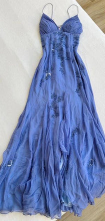 Spaghetti Straps Gorgeous A-line Blue Long Evening Prom Dresses, Custom Prom Dress, GR0389