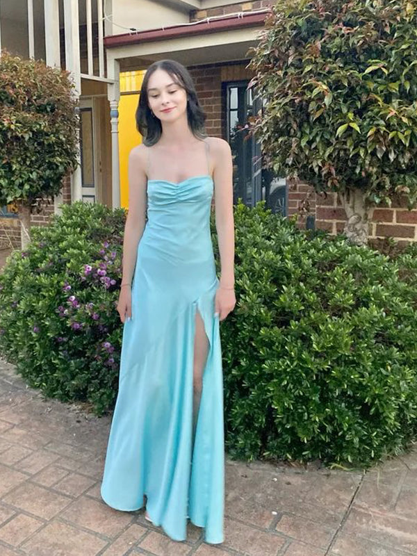 Morden Mermaid Satin Long Evening Prom Dresses, Side Slit Cheap Prom Dress, GR0392