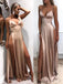 Sexy High Slit Satin Spaghetti Straps Long Evening Prom Dresses, GR0394