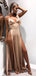 Sexy High Slit Satin Spaghetti Straps Long Evening Prom Dresses, GR0394