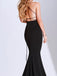 Black Appliques Mermaid Spaghetti Straps Long Evening Prom Dresses, GR0399