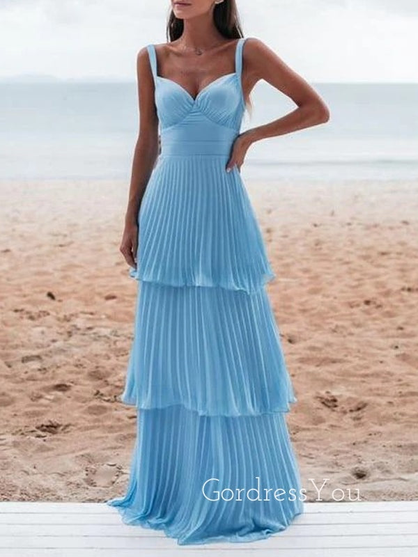 Blue A-line Long Evening Prom Dresses, Straps Custom Prom Dress, GR0400