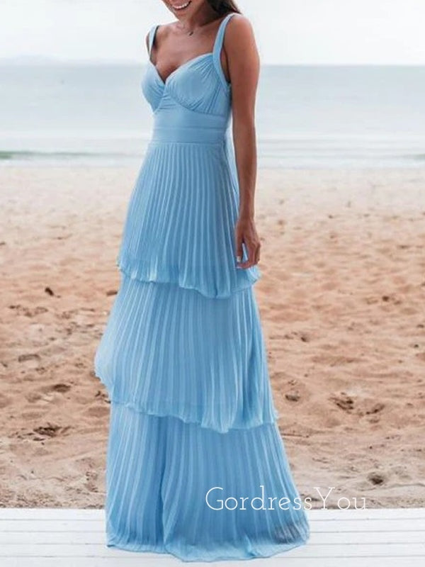 Blue A-line Long Evening Prom Dresses, Straps Custom Prom Dress, GR0400