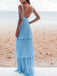 Blue A-line Long Evening Prom Dresses, Straps Custom Prom Dress, GR0400