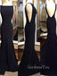 V-back Black Mermaid Long Evening Prom Dresses, GR0405