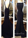 V-back Black Mermaid Long Evening Prom Dresses, GR0405