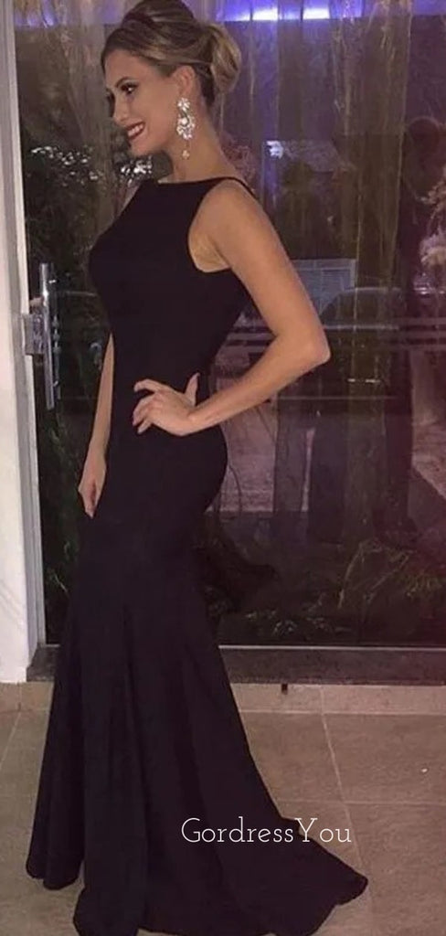 Sexy Backless Mermaid Black Long Evening Prom Dresses, GR0410