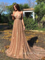 Sparkly A-line Gold Sequins Spaghetti Straps Long Evening Prom Dresses, Deep V-neck Prom Dress, GR0413