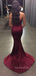 Sweetheart Mermaid Burgundy Satin Side Slit Long Evening Prom Dresses, GR0416