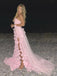 Sweetheart Pink Tulle Mermaid Long Evening Prom Dresses, High Slit Prom Dress, GR0422