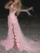 Sweetheart Pink Tulle Mermaid Long Evening Prom Dresses, High Slit Prom Dress, GR0422