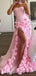 Sweetheart Pink Tulle Mermaid Long Evening Prom Dresses, High Slit Prom Dress, GR0422