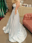 Formal A-line Satin Spaghetti Straps V-neck Long Evening Prom Dresses, GR0426