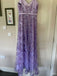 Sparkly Purple Lace V-neck Long Evening Prom Dresses, GR0427