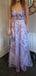 Sparkly Purple Lace V-neck Long Evening Prom Dresses, GR0427