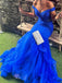 Royal Blue Tulle Mermaid Off Shoulder Long Evening Prom Dresses, GR0430