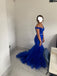 Royal Blue Tulle Mermaid Off Shoulder Long Evening Prom Dresses, GR0430