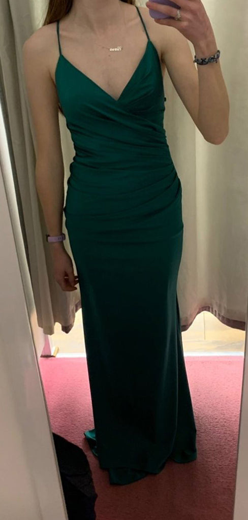 Emerald Green Sheath Mermaid Spaghetti Straps Long Evening Prom Dresses, GR0431