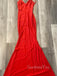 Sexy Sheath Red Mermaid V-neck Long Evening Prom Dresses, GR0434