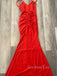 Sexy Sheath Red Mermaid V-neck Long Evening Prom Dresses, GR0434