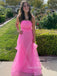 Hot Pink Organza A-line Strapless Long Evening Prom Dresses, GR0439