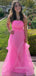 Hot Pink Organza A-line Strapless Long Evening Prom Dresses, GR0439