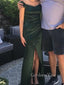 Dark Green Satin Mermaid Side Slit Long Evening Prom Dresses, GR0444