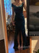 Dark Green Satin Mermaid Side Slit Long Evening Prom Dresses, GR0444