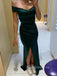 Dark Green Satin Mermaid Side Slit Long Evening Prom Dresses, GR0444